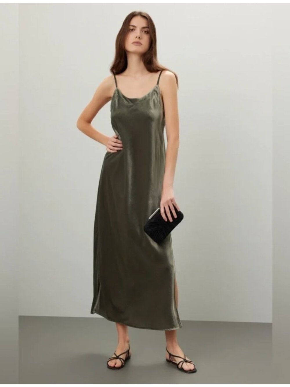 Splendid Metallic Olive Green Slip Dress Size M